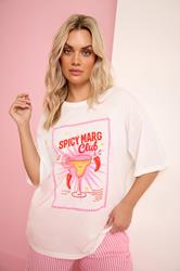 YOURS Plus Size Ivory White 'Spicy Marg Club' Slogan T-Shirt | Yours Clothing 3
