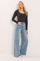 LTS Tall Women's Mid Blue Twist Seam Wide Leg Jeans | Long Tall Sally 3