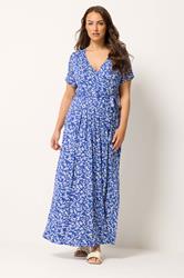 YOURS Plus Size Blue Ditsy Floral Wrap Front Dress | Yours Clothing 3
