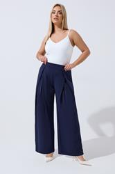 LIMITED COLLECTION Plus Size Navy Blue Pleated Wide Leg Trousers | Yours Clothing 3