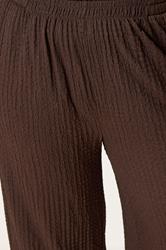 YOURS Plus Size Brown Bubble Texture Wide Leg Trousers | Yours Clothing 4