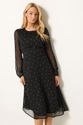 M&Co Black Spot Print Long Sleeve Chiffon Dress | M&Co 1