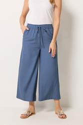 LTS Tall Women's Blue Linen Cropped Wide Leg Trousers | Long Tall Sally 1