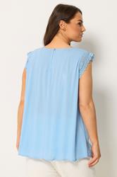 Yours Plus Size Blue Crochet Trim Crinkle Top | Yours Clothing 2