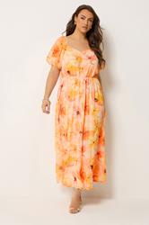 YOURS Plus Size Orange Floral Angel Sleeve Dress | Yours Clothing 1