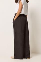 PixieGirl Petite Women's Brown Linen Wide Leg Trousers | PixieGirl 4