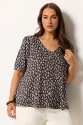 YOURS Plus Size Chocolate Brown Floral Button Front Top | Yours Clothing 3