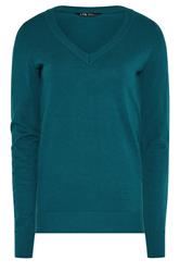 LTS Tall Teal Blue Knitted V-Neck Jumper