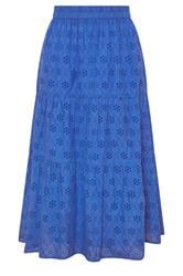 M&Co Petite Blue Broderie Tiered Cotton Maxi Skirt