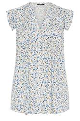 YOURS Plus Size White & Blue Frill Sleeve Blouse | Yours Clothing 5