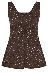 YOURS Plus Size Brown Polka Dot Crinkle Knot Front Vest Top | Yours Clothing 5