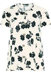 YOURS Curve Cream Floral Button Front Ribbed Swing Top
