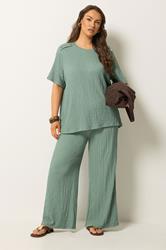 YOURS Plus Size Sage Green Bubble Textured Trousers | Yours Clothing 1
