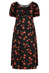 LIMITED COLLECTION Curve zwarte theejurk met aardbeien