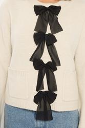 PixieGirl Petite Women's Cream Knitted Bow Front Cardigan | PixieGirl 5