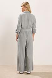 PixieGirl Petite Women's Light Grey Acid Wash Wide Leg Jumpsuit | PixieGirl 2