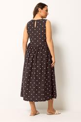 YOURS Plus Size Chocolate Brown Polka Dot Linen Maxi Dress | Yours Clothing 2