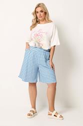 YOURS Plus Size Blue Gingham Shorts | Yours Clothing 1