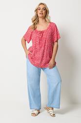 YOURS Plus Size Red Floral Short Sleeve Pintuck Blouse | Yours Clothing 1