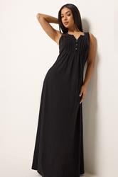 M&Co Petite Black Sleeveless Cotton Henley Maxi Dress | M&Co 3