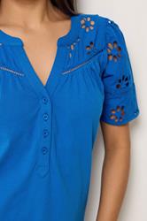 M&Co Petite Cobalt Blue Broderie Cotton T-Shirt | M&Co 4