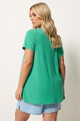 YOURS Plus Size Green Contrast Stitch Swing T-Shirt | Yours Clothing 2