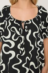 YOURS Plus Size Black Abstract Print Tie Front Blouse | Yours Clothing 4