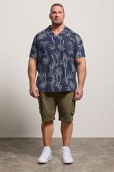 BadRhino Big & Tall Navy Blue Palm Tree Print Short Sleeve Shirt | BadRhino 2