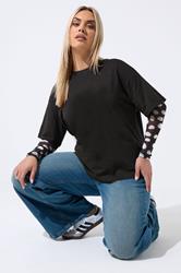 LIMITED COLLECTION Plus Size Black Polka Dot Sleeve T-Shirt | Yours Clothing 3