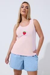 LIMITED COLLECTION Plus Size Light Pink Embroidered Strawberry Vest Top | Yours Clothing 3