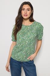 M&Co Green Ditsy Floral Puff Sleeve Top | M&Co 3