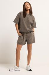 PixieGirl Petite Women's Set Chocolate Brown Acid Wash Cotton T-Shirt & Shorts | PixieGirl 2