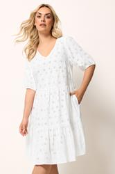 YOURS Plus Size White Broderie Anglaise Tiered Dress | Yours Clothing 3