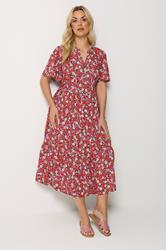 YOURS Plus Size Red Floral Placket Dress | Yours Clothing 1