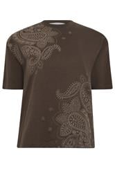 PixieGirl Petite Chocolate Brown Paisley Cotton T-Shirt