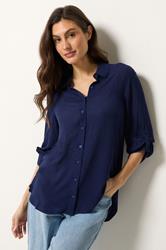 M&Co Navy Blue Crinkle Tab Sleeve Shirt | M&Co 3