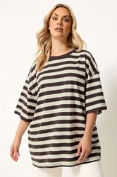 YOURS Plus Size Chocolate Brown & Cream Boxy T-Shirt | Yours Clothing 3