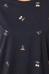 YOURS Plus Size Navy Blue Embroidered Cherry Bow T-Shirt | Yours Clothing 4