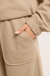 PixieGirl Petite Women's Natural Brown Pocket Patch Wide Leg Joggers | PixieGirl 5