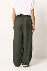 PixieGirl Petite Women's Khaki Green Poplin Barrel Trousers | PixieGirl 2