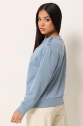 M&Co Petite Light Blue Button Detail Sweatshirt | M&Co 2