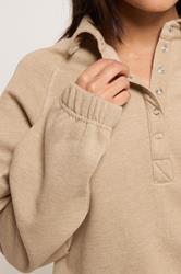 PixieGirl Petite Women's Natural Brown Button Collar Sweatshirt | PixieGirl 5