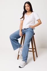PixieGirl Petite Women's Mid Blue Plait Detail Wide Leg Jeans | PixieGirl 2