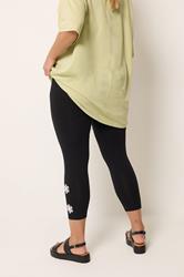 YOURS Plus Size Black Flower Detail Cropped Leggings | Yours Clothing 2
