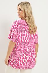 YOURS Plus Size Pink Abstract Pleat Front Top | yours Clothing 2