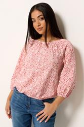 M&Co Petite Pink Floral Button Down Cotton Blouse | M&Co  3