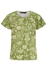 M&Co top de algodón con escote redondo y estampado azteca verde