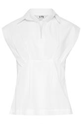 LTS Tall White Open Collar Cotton Pleated Shirt
