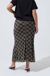 LIMITED COLLECTION Plus Size Brown Checked Mesh Skirt | Yours Clothing 5