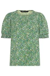 M&Co Green Ditsy Floral Puff Sleeve Top